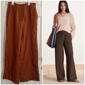 La Fee Marabouteè 100% Linen Rust Wide Leg Pants Size 40 USA 8